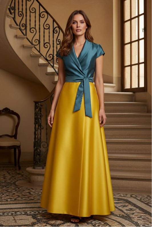 Elegant Wrap-Over A-Line Maxi Dress Set