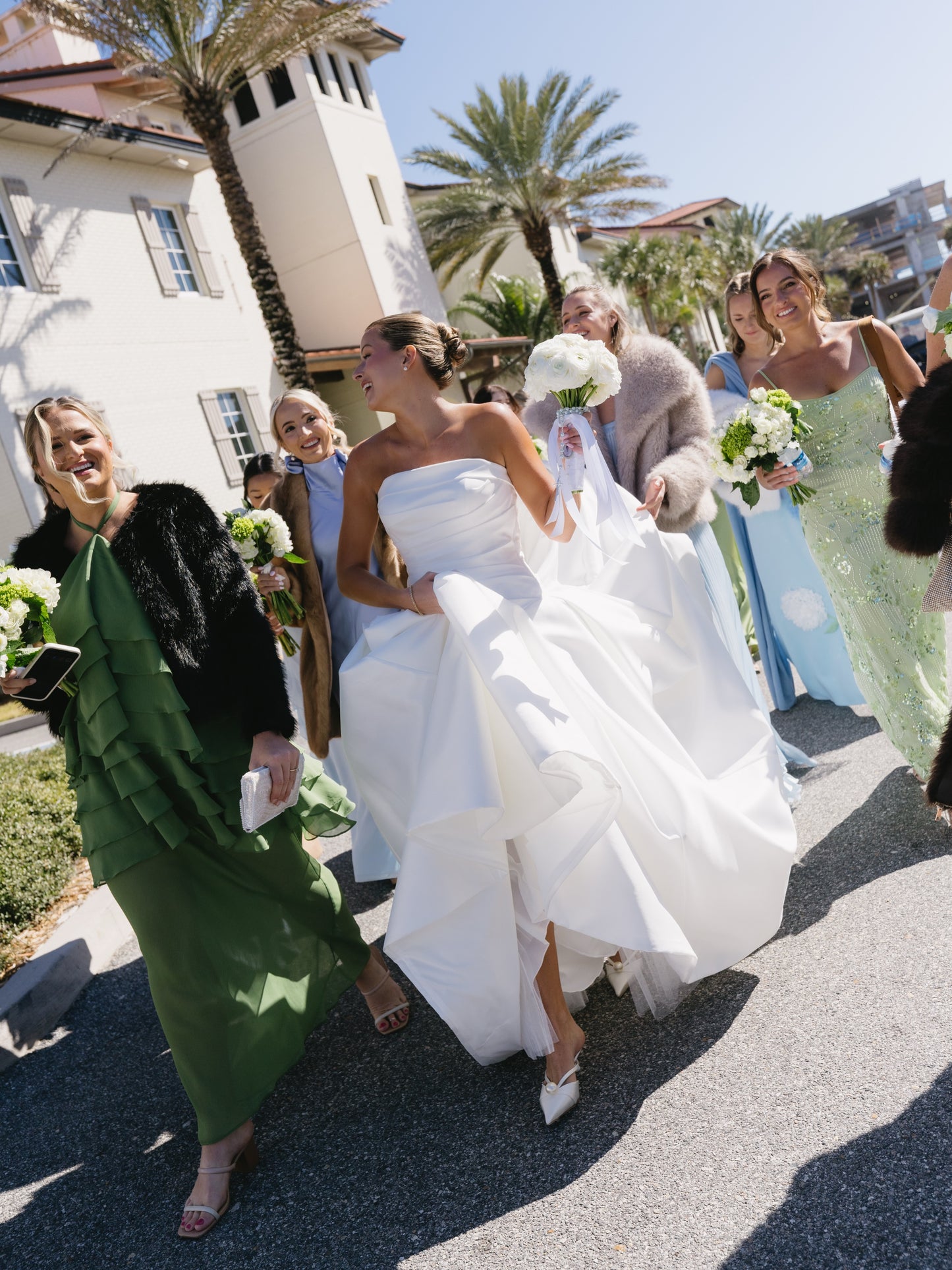 Strapless Ruched Bodice Wedding Dress with Train