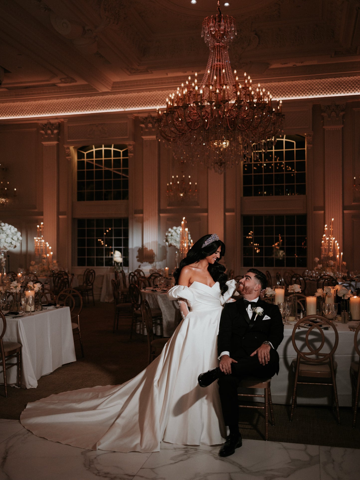 Off-the-Shoulder Satin Ball Gown Wedding Dress