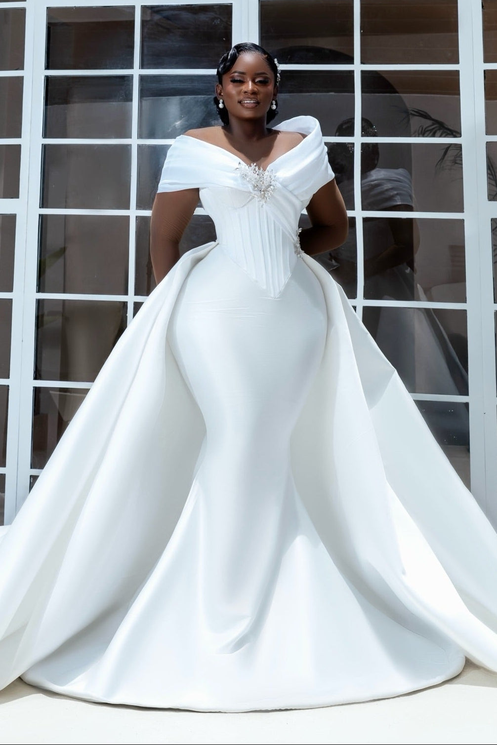 Off-Shoulder Mermaid Wedding Dress with Overskirt