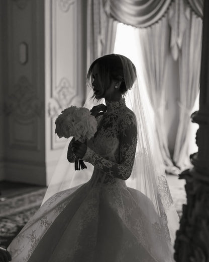 Lace High Neck Corset Ball Gown Wedding Dress