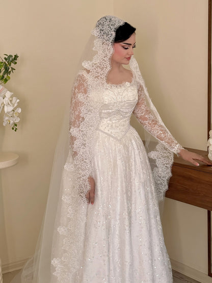 A-Line Lace Long Sleeve Corset Wedding Dress