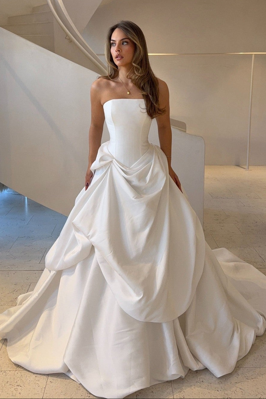 Strapless Draped Pick-Up Ball Gown Wedding Dress