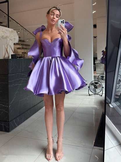 Sweetheart Corset Satin Mini Dress with Bows