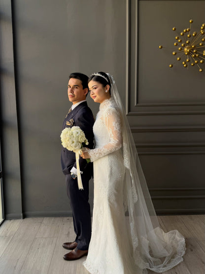 Long Sleeve Lace A-Line Wedding Dress with Train