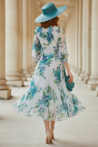 Floral Print Chiffon Wrap V-Neck Midi Dress for Mother of the Bride