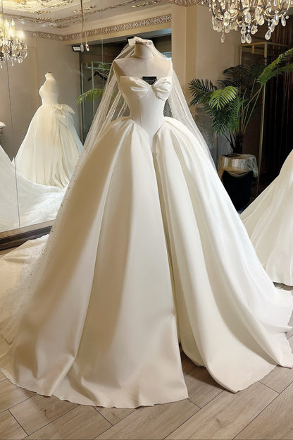 Strapless Bow Sweetheart Ball Gown Wedding Dress