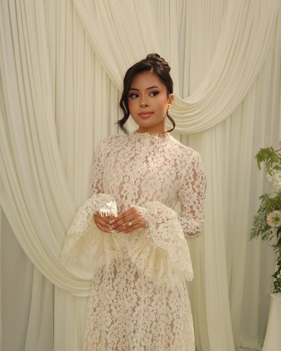 High Neck Long Sleeve Lace Wedding Dress