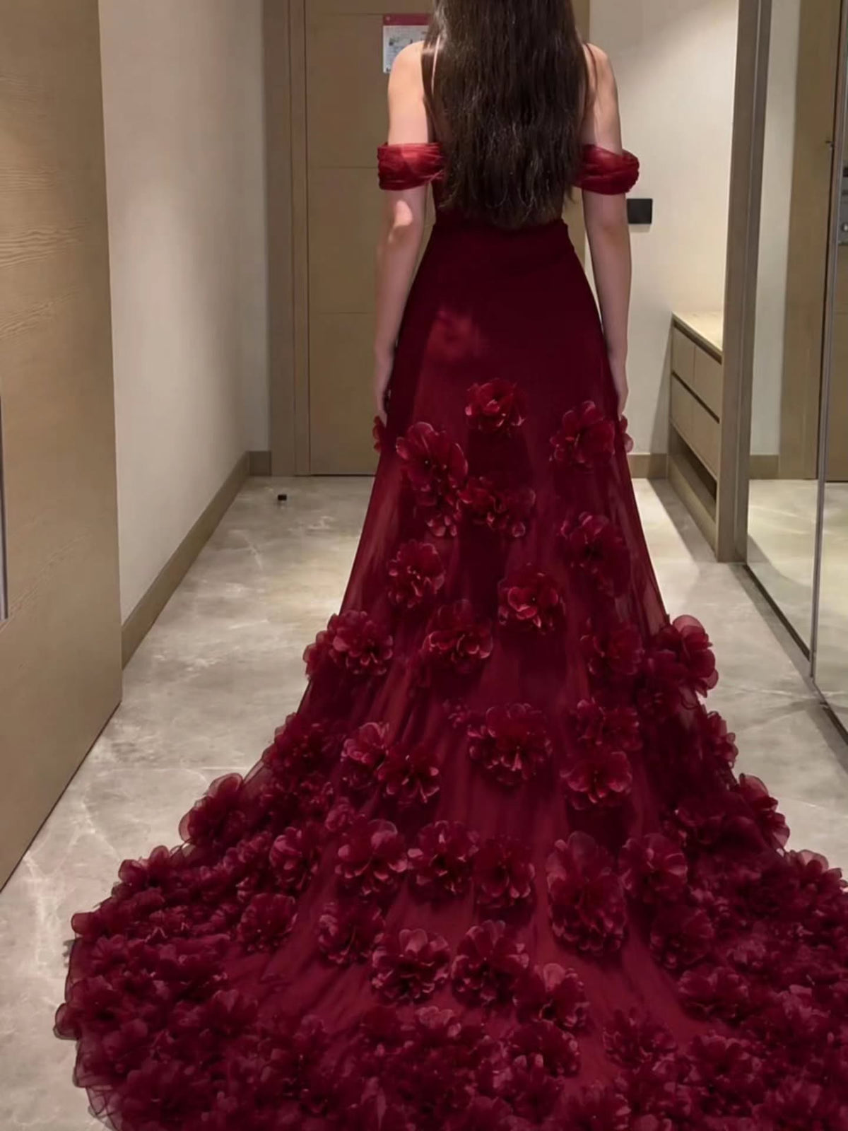 Off-the-Shoulder 3D Floral Mermaid Evening Gown