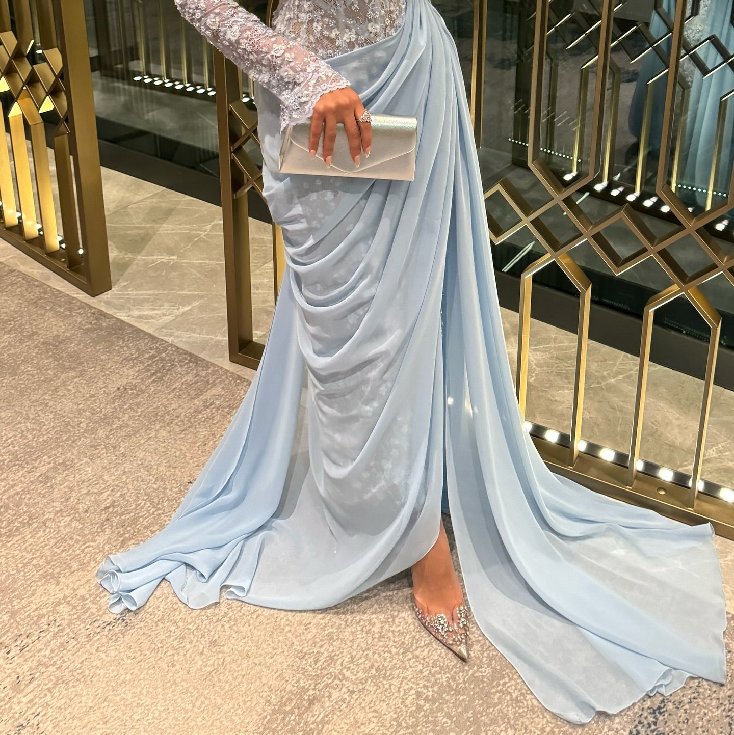 Illusion Long Sleeve Beaded Mermaid Evening Gown