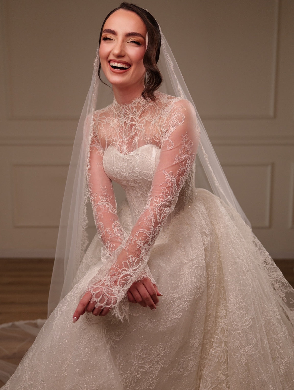 Lace High Neck Corset Ball Gown Wedding Dress