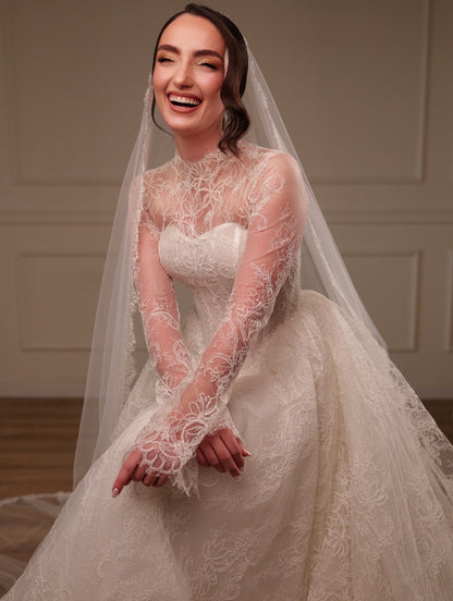 Lace High Neck Corset Ball Gown Wedding Dress