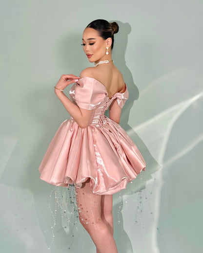 Off-the-Shoulder Corset Bubble Skirt Mini Dress