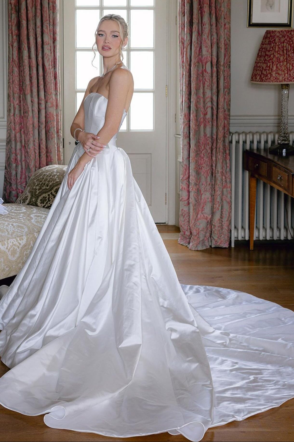 Strapless Satin Ball Gown Wedding Dress with Train