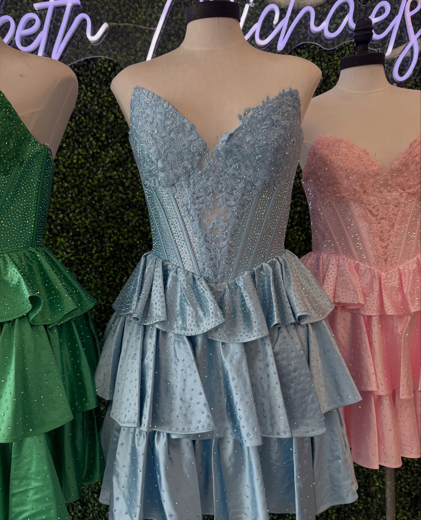 Corset Tiered Ruffle Mini Dress with Lace Bodice