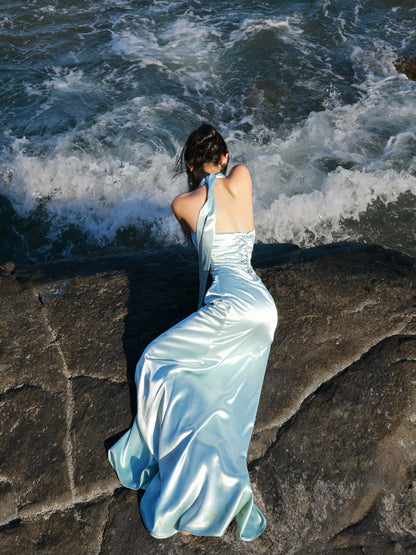 Halter Neck Satin Mermaid Evening Gown