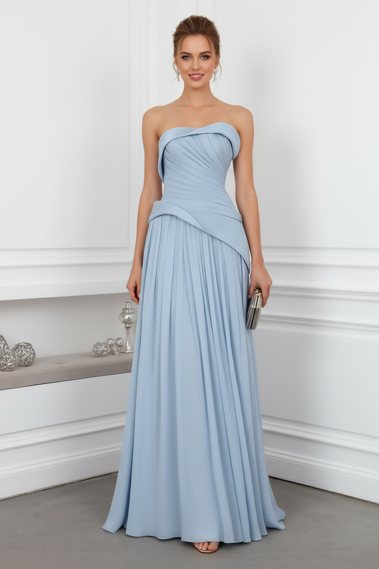 Strapless Pleated Lace-Up Formal Gown