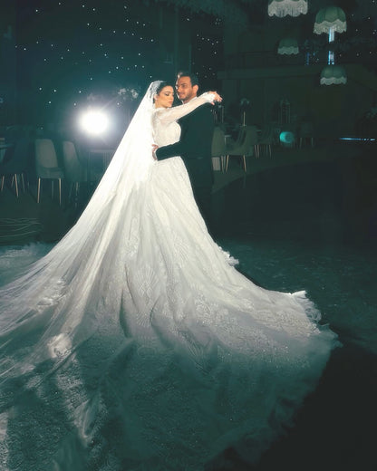 Long Sleeve Illusion Ball Gown Wedding Dress