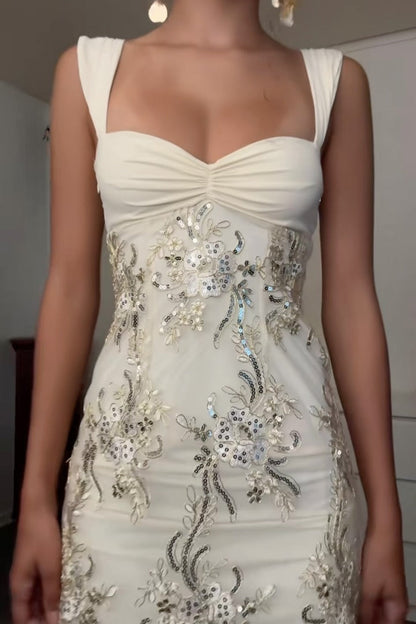 Ruched Bust Sequin Embroidered Formal Dress