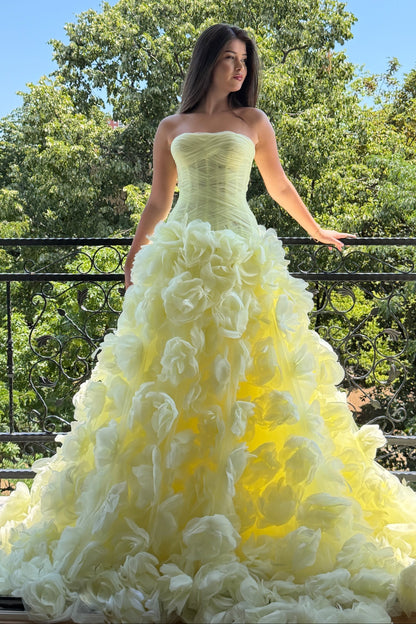 Strapless 3D Floral Ombre Ball Gown with Corset Back