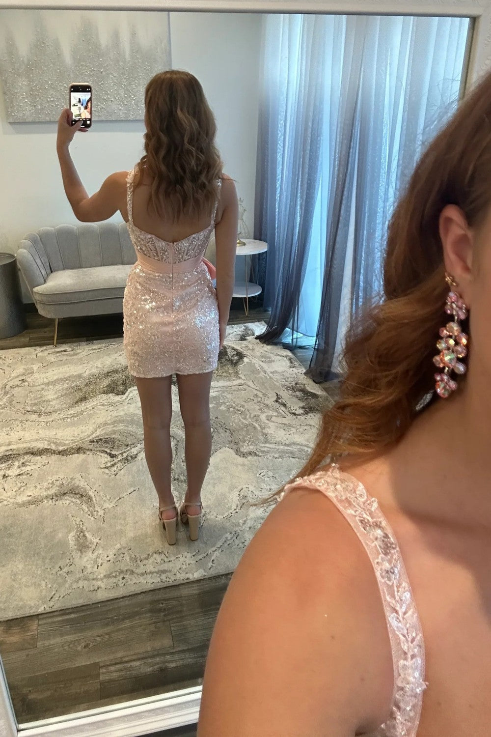 Sequin Corset Mini Dress with Satin Bow