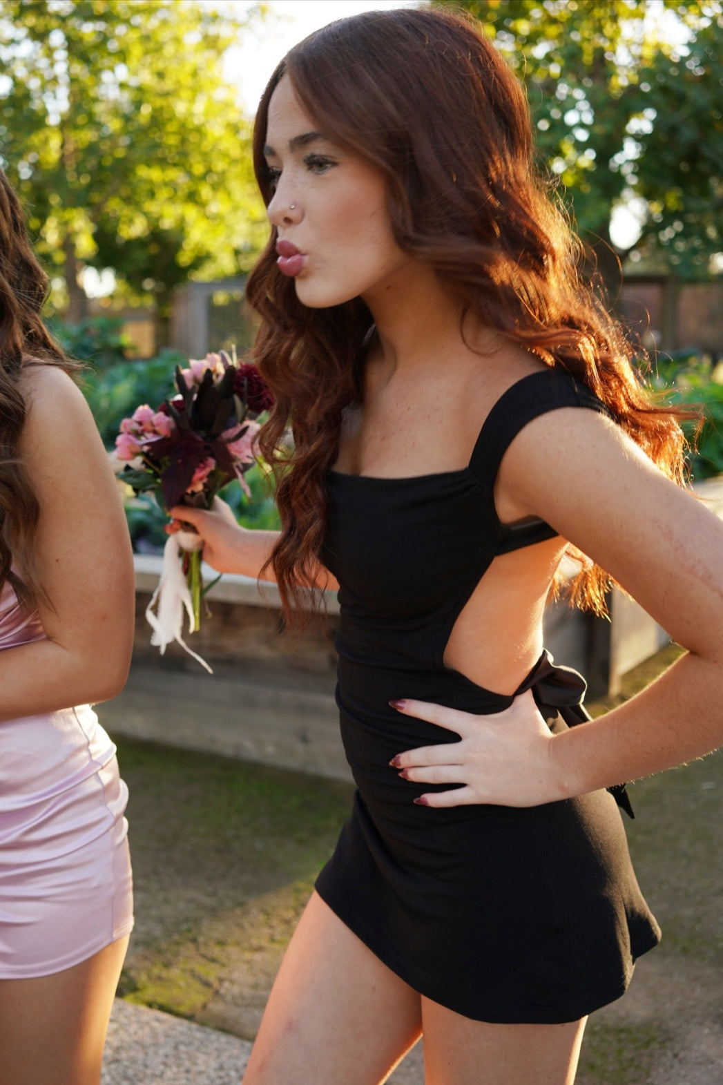 Satin Bodycon Mini Dress with Statement Back Bow