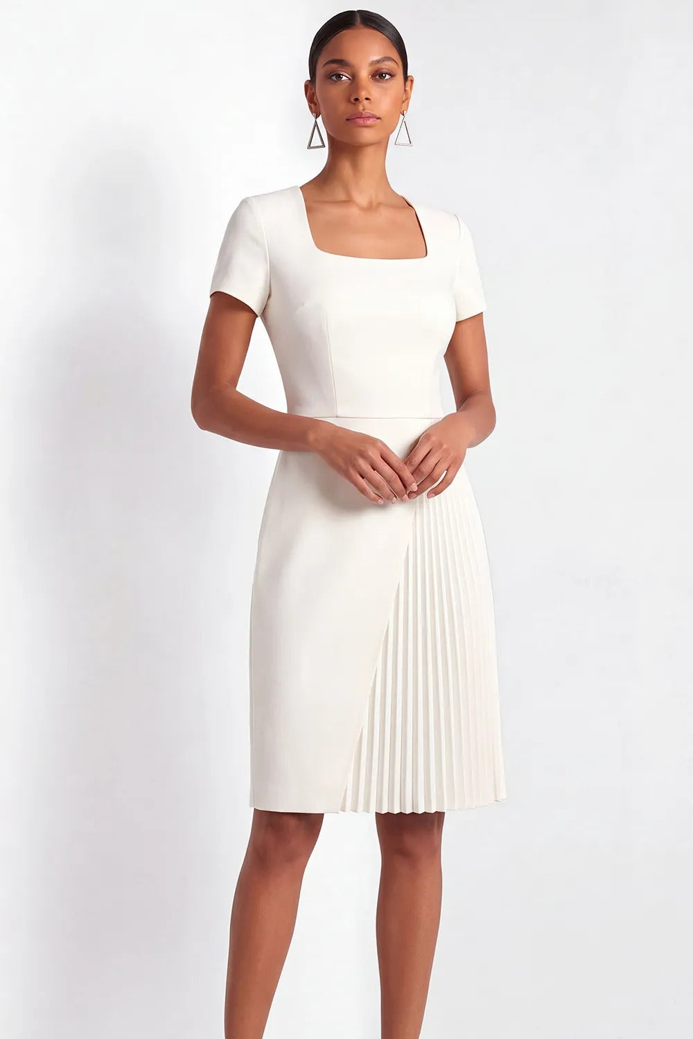 Square Neck Pleated Asymmetrical Sheath Dress