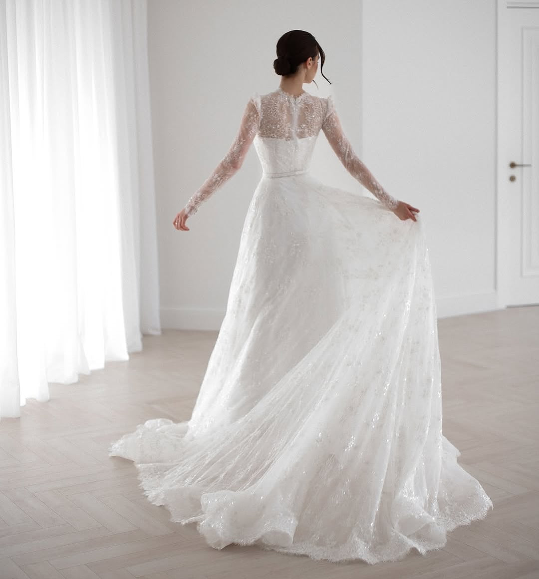 Illusion Lace Long Sleeve A-Line Wedding Dress