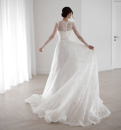 Illusion Lace Long Sleeve A-Line Wedding Dress
