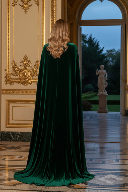Velvet Cape Evening Gown with Beaded Neckline
