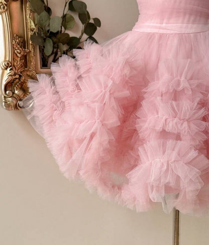 Strapless Sweetheart Corset Ruffled Tulle Mini Dress