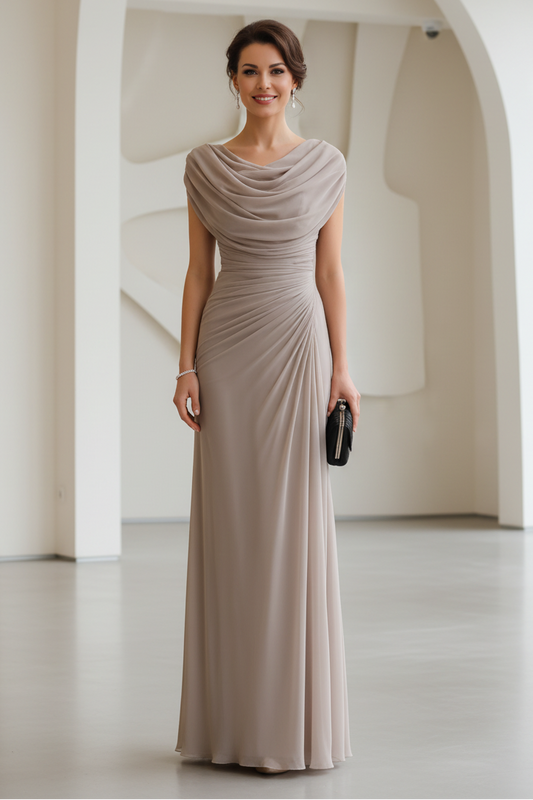 Cowl Neck Ruched Chiffon Floor-Length Evening Gown