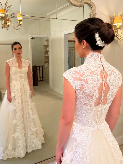 Lace High Neck A-Line Wedding Dress with Train