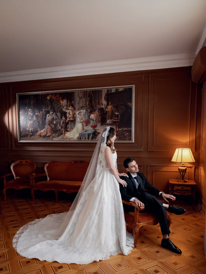 Square Neck Lace A-Line Wedding Dress