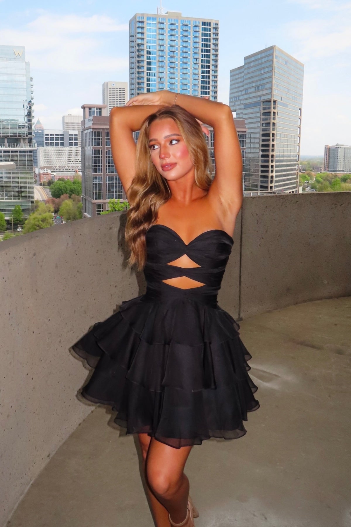Strapless Cutout Tiered Mini Dress