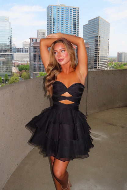Strapless Cutout Tiered Mini Dress