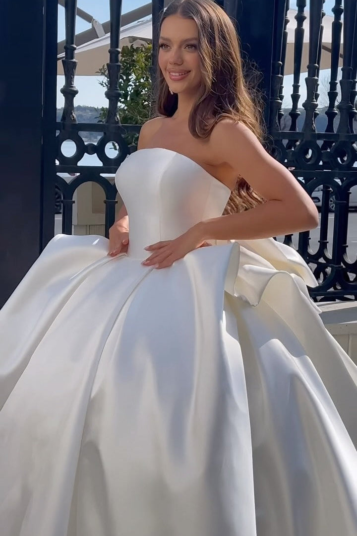 Strapless Satin Ball Gown with Pleated Skirt