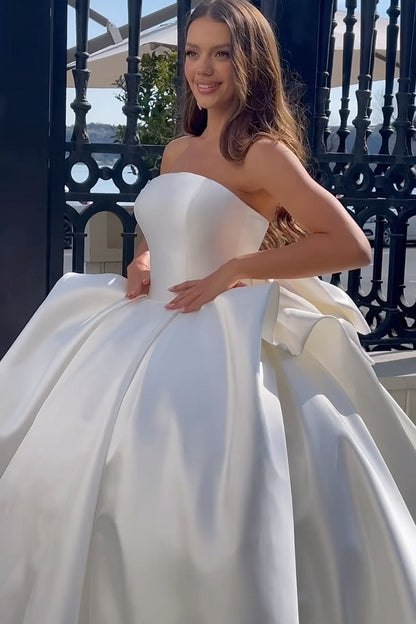 Strapless Satin Ball Gown with Pleated Skirt