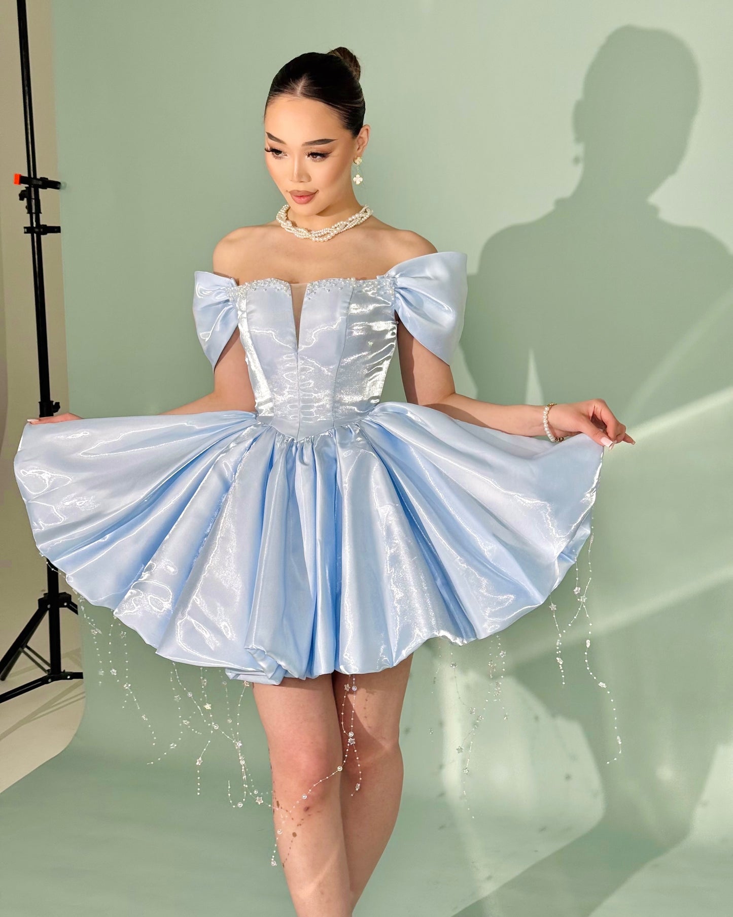 Off-the-Shoulder Corset Bubble Skirt Mini Dress