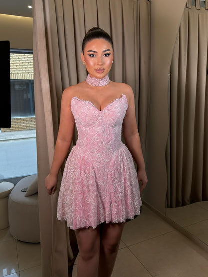 Strapless Corset Lace A-Line Mini Dress