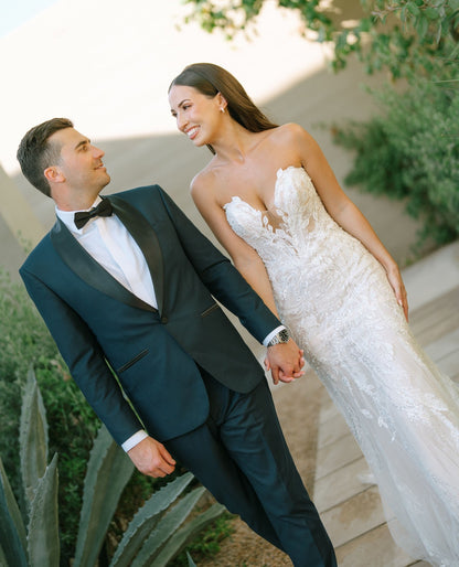 Strapless Plunging Lace Fit and Flare Wedding Dress