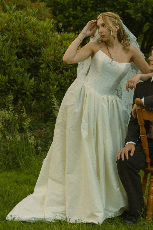 Strapless Pleated Ball Gown Wedding Dress