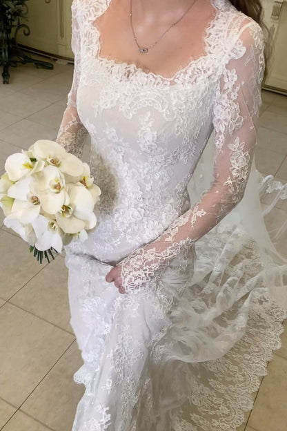 Lace Long Sleeve Bridal Gown with Train