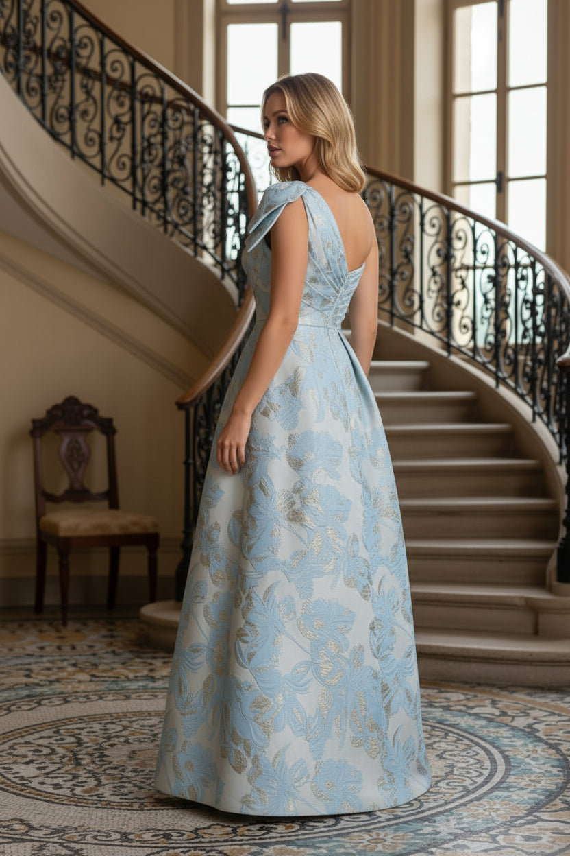 One-Shoulder Floral Jacquard A-Line Evening Gown