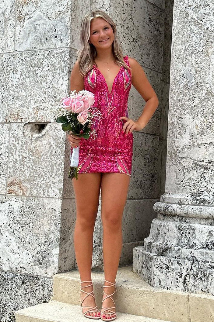 Plunging V-Neck Sequin Homecoming Dress