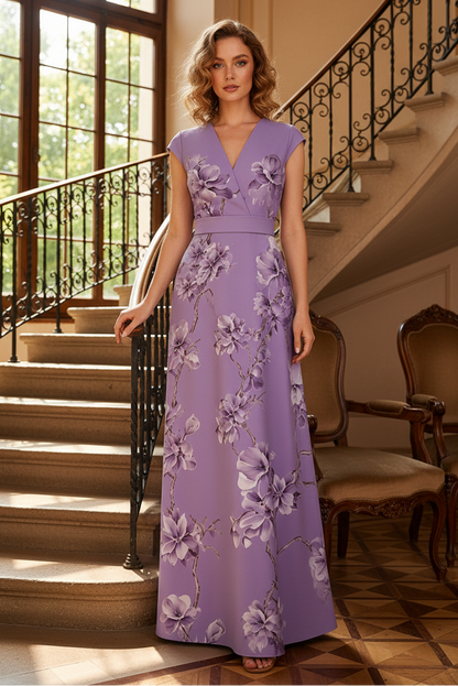 Elegant Floral Print V-Neck Maxi Dress