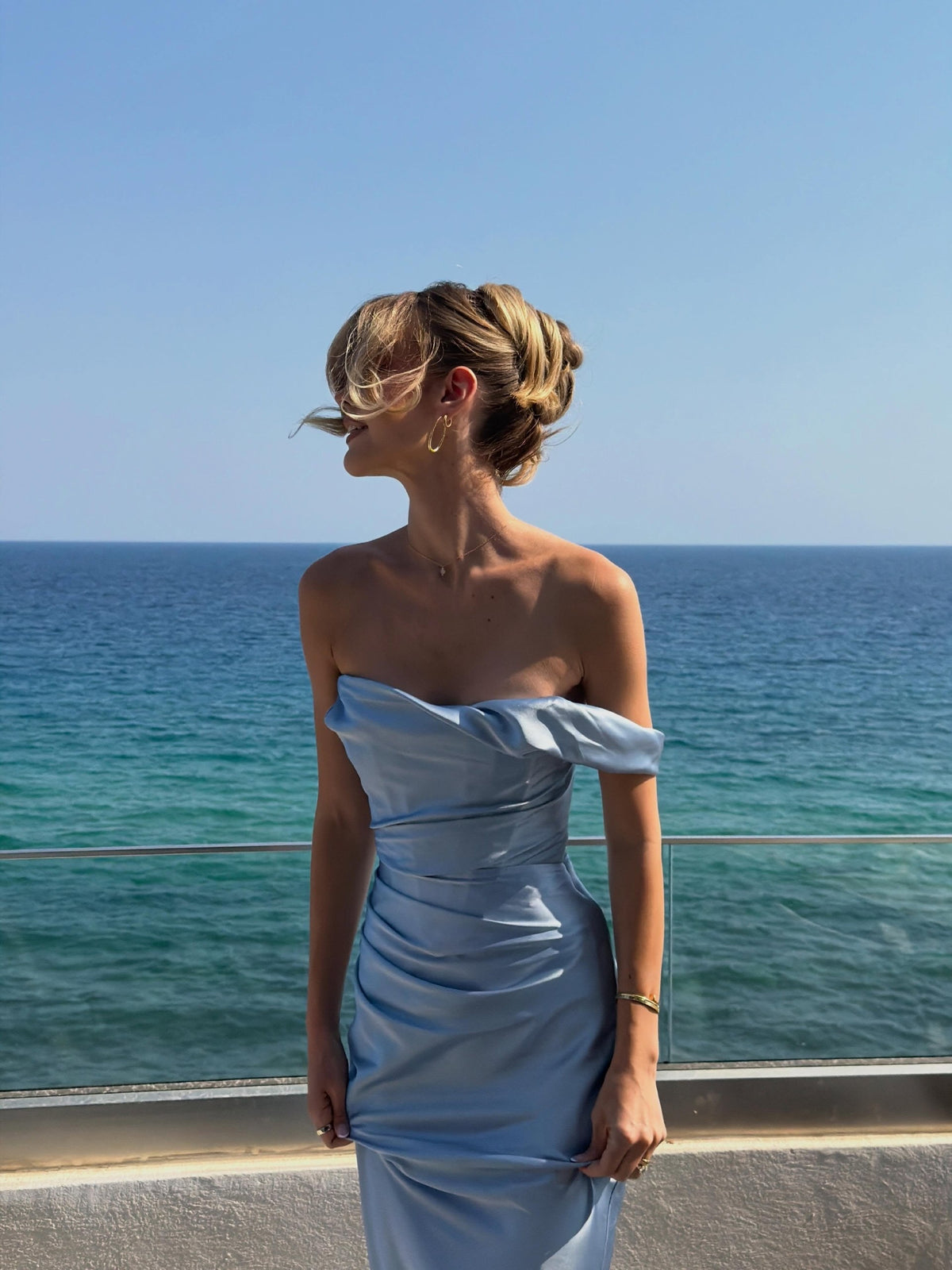 Ruched Asymmetric Maxi Dress