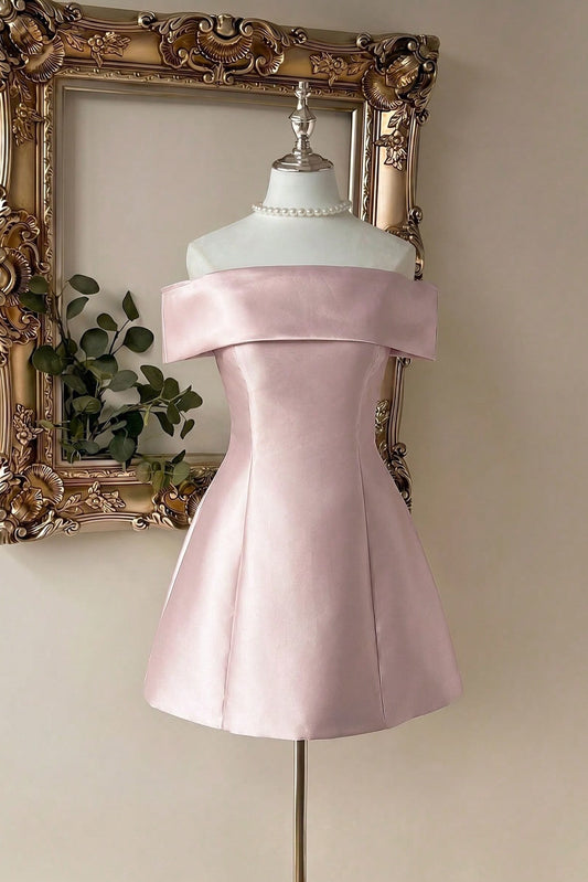Off-the-Shoulder Satin A-Line Mini Dress