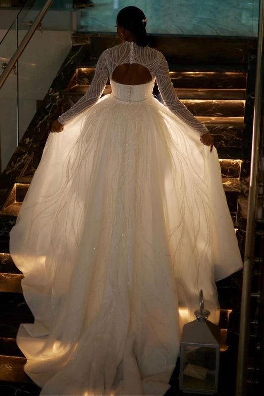 Illusion High Neck Mermaid Wedding Dress with Long Sleeves