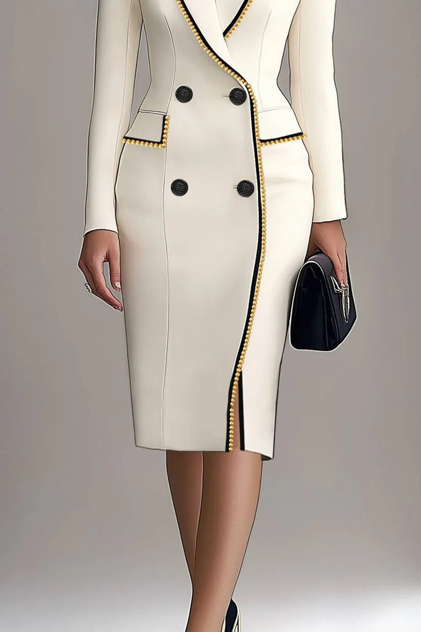 Double-Breasted Blazer Dress with Beaded Trim